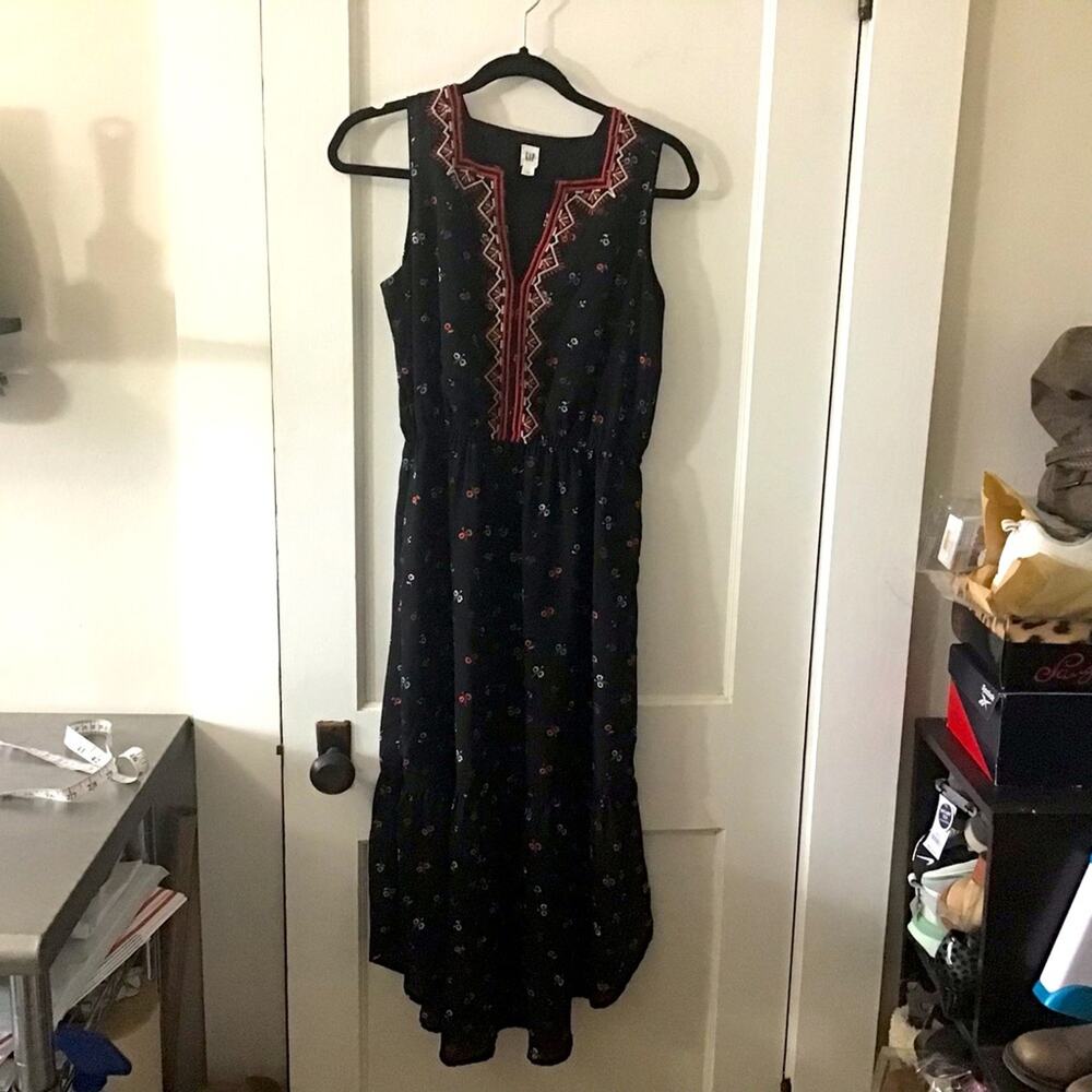 Gap Black Midi Floral Embroidered Boho Sleeveless dress small